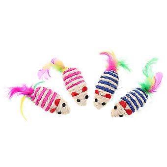 Cat Mouse Toys Interactive Sisal Mouse for Kitten Play 4Pcs Set