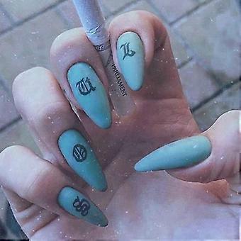 Blue Stiletto Press on Nails Set Long Matte Fake Nails with Secure Adhesive Hold for Women 24pcs