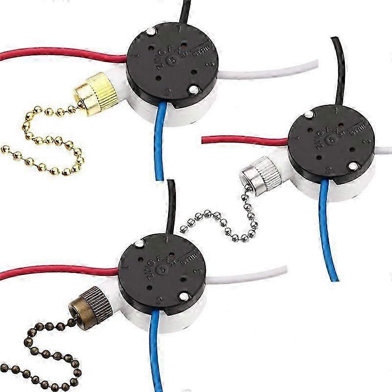 3 Pcs Ze-208S E89885 3 Speed 4 Wire Pull Chain Switch Ceiling Fan Light Switch Replacement Part