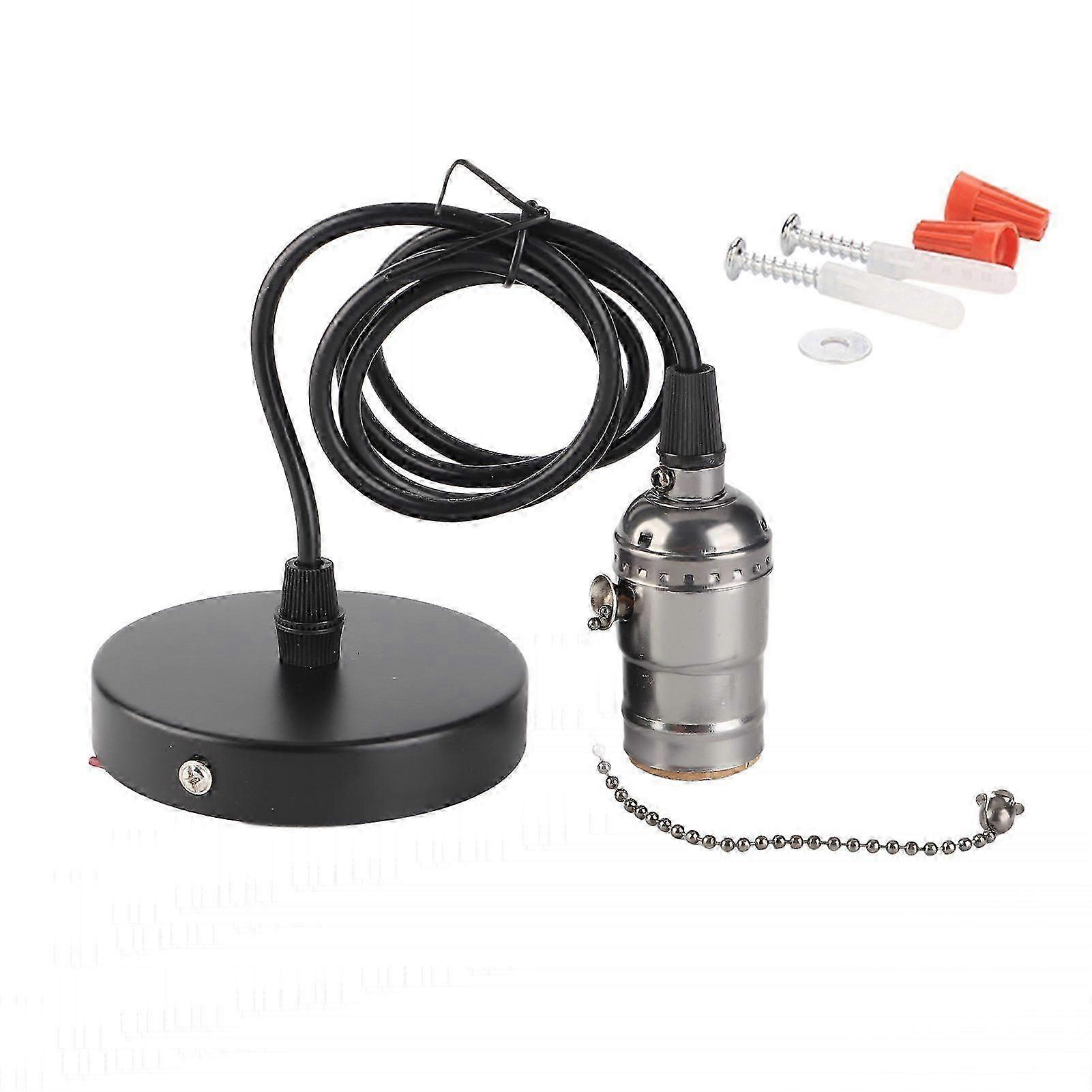 Black Ceiling-mounted E26 Vintage Pendant Light Socket with Pull Chain Switch Lamp Base