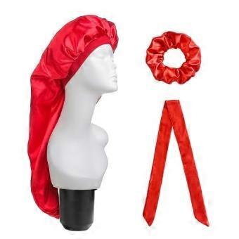 3 Piece Hair Care Set for Women, Microfiber Hair Drying Turban and Gentle Hair Ring, Red One Size