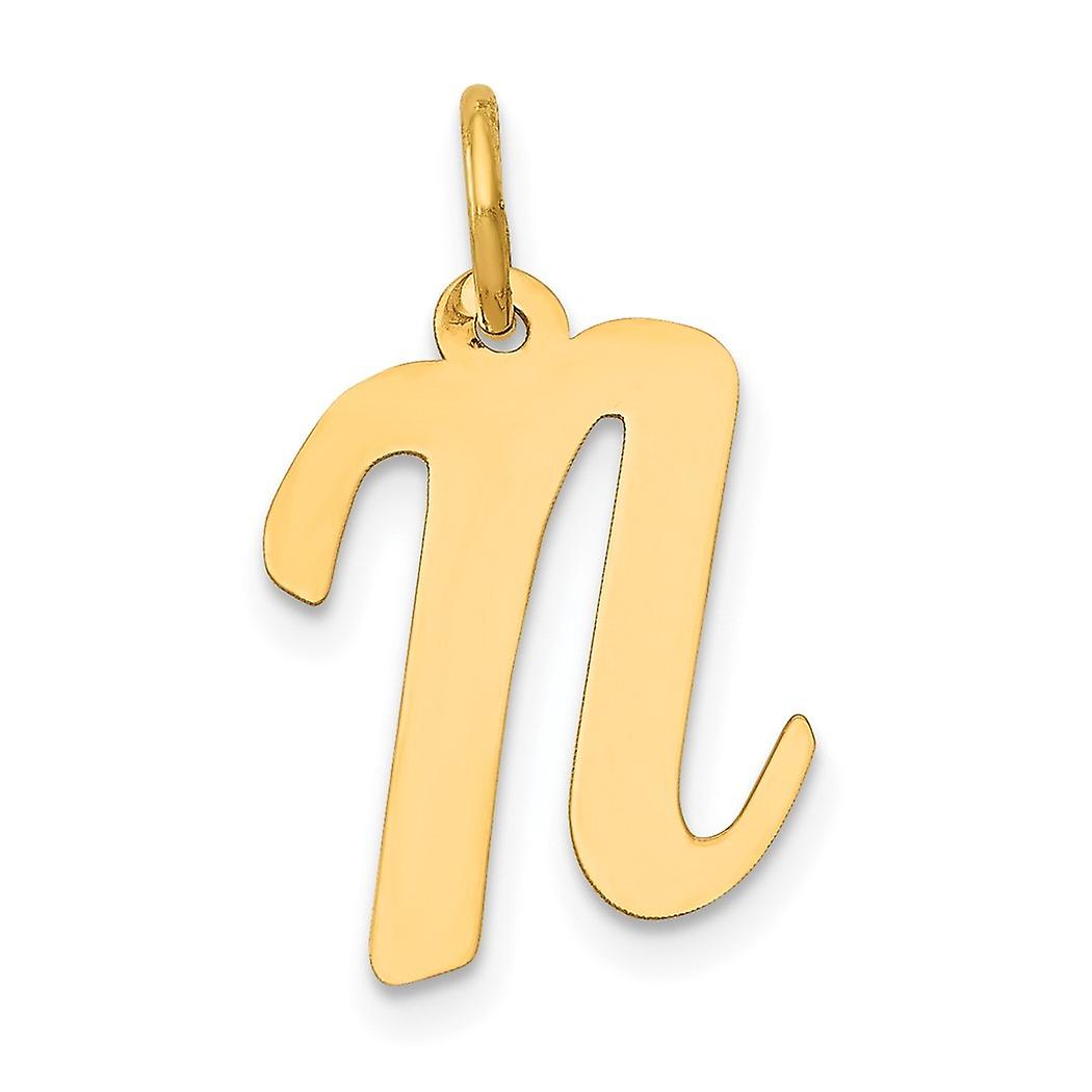 10k Solid Gul Guld Medium Script Bogstav N Initial Charm Vedhæng Halskæde til Kvinder - .4 Gram