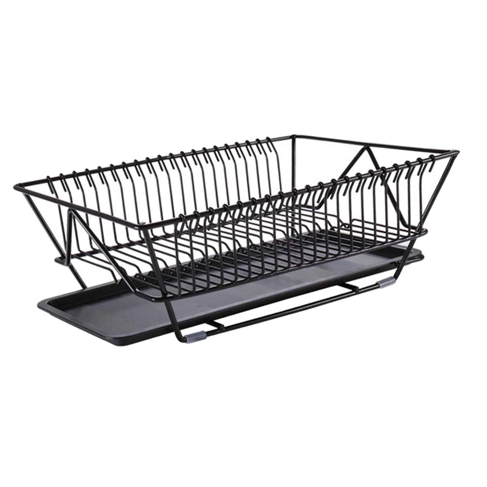 Dish Rack and Drainaboard Set Space-Saving Dish Dryer Rack for Counter black
