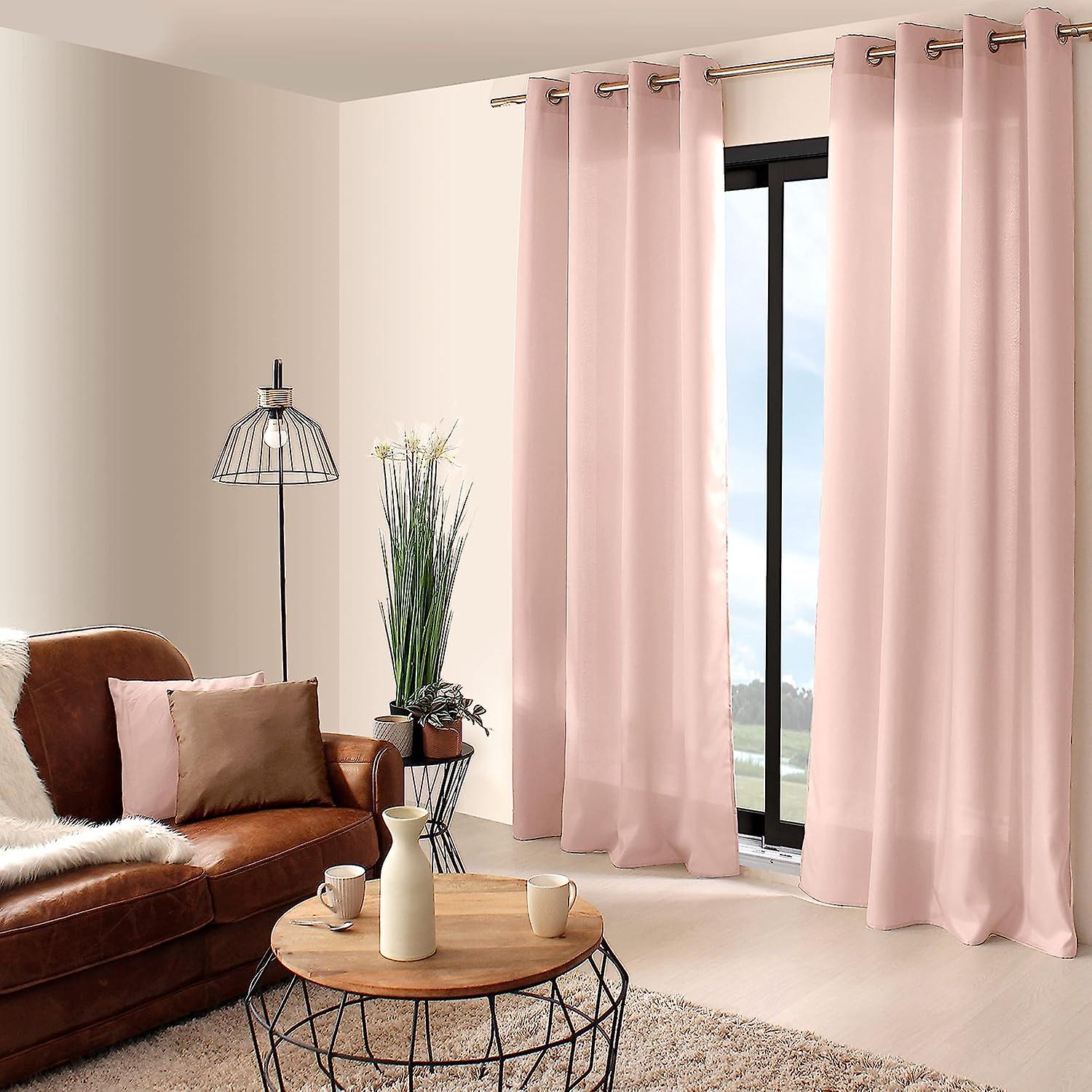 Basic curtain in polyester bachette - 8 silver eyelets - 150x250cm - Old pink color