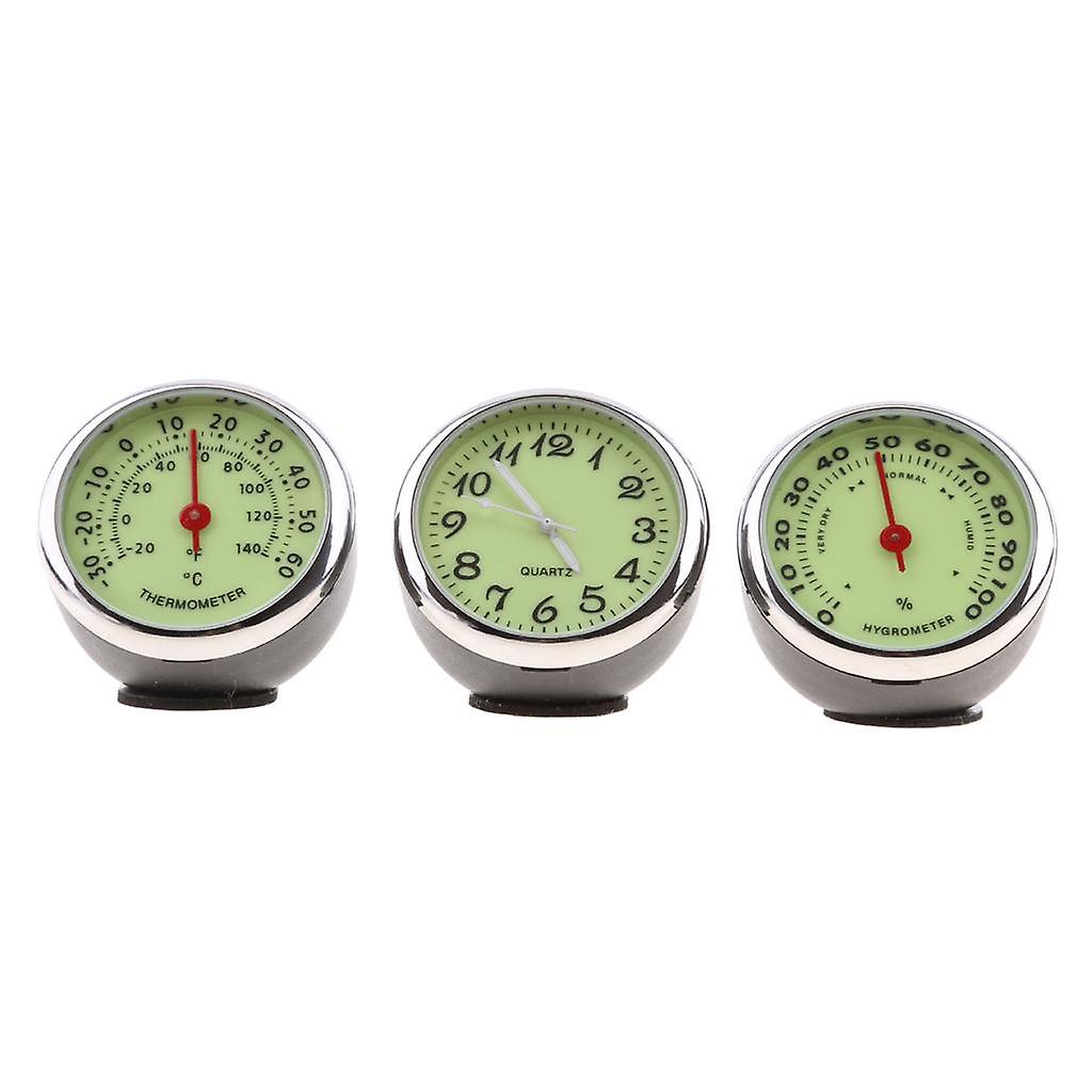 3 PCS/Set Car Thermometer Hygrometer Quartz Clock For Dashboard Ornaments