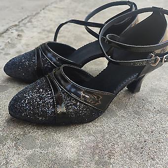 Latin Dance Shoes Closed Toe Mid Heel Glitter Ballroom Dance Shoes For Woman Daily Dancing Wear
