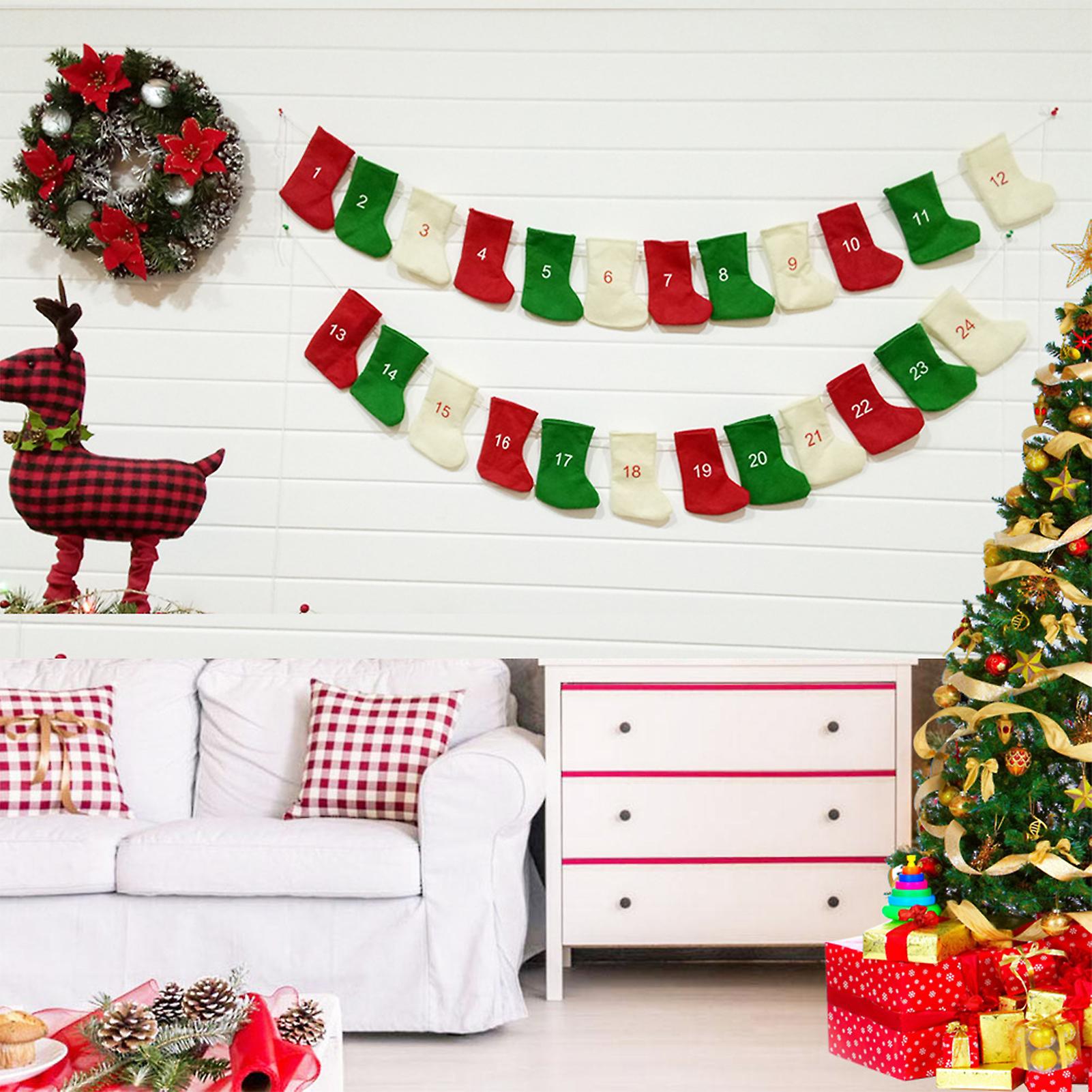 24pcs Count Down To Christmas Pendants With Lanyard Plastic Needle Preparing For A Wonderful Christmas