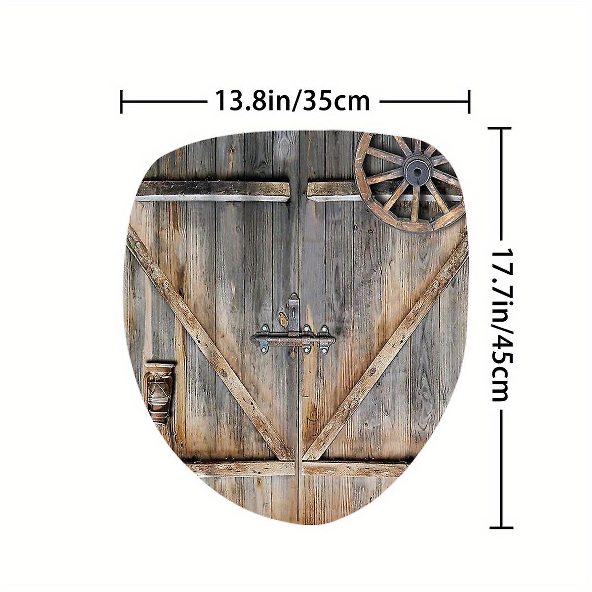 1pc Wooden Door Pattern Shower Curtain With 12 Hooks Non-slip Bathroom Rug Toilet U-shape Mat Toilet Lid Cover Pad Bathroom Decor