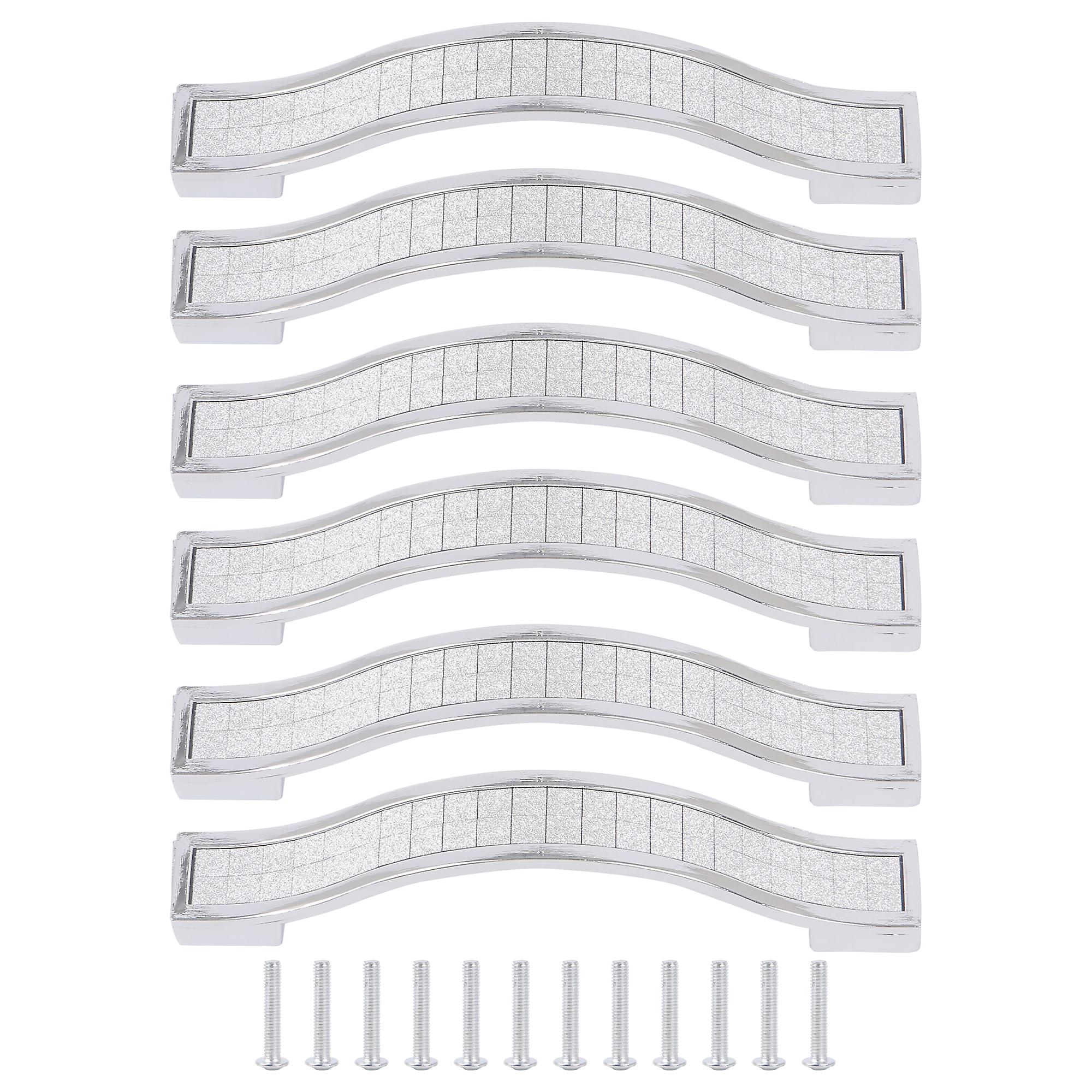 6Pcs 3.78Inch Cabinet Pull Handles Zinc Alloy Knobs with Rhinestone Silver