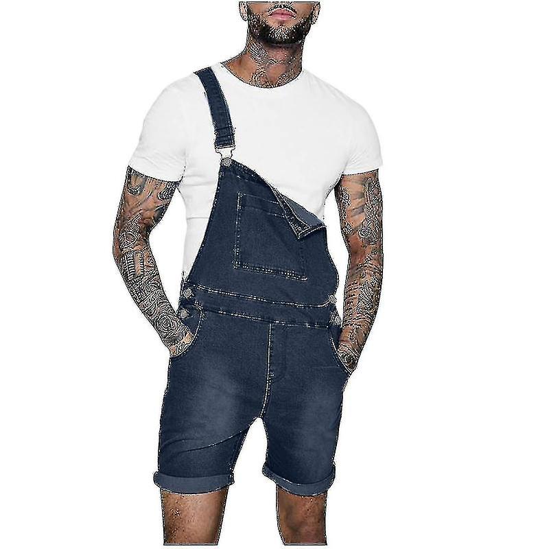Hommes Décontracté Mode Solide Poitrine Poche Denim Shorts Straight Type Salopette - B