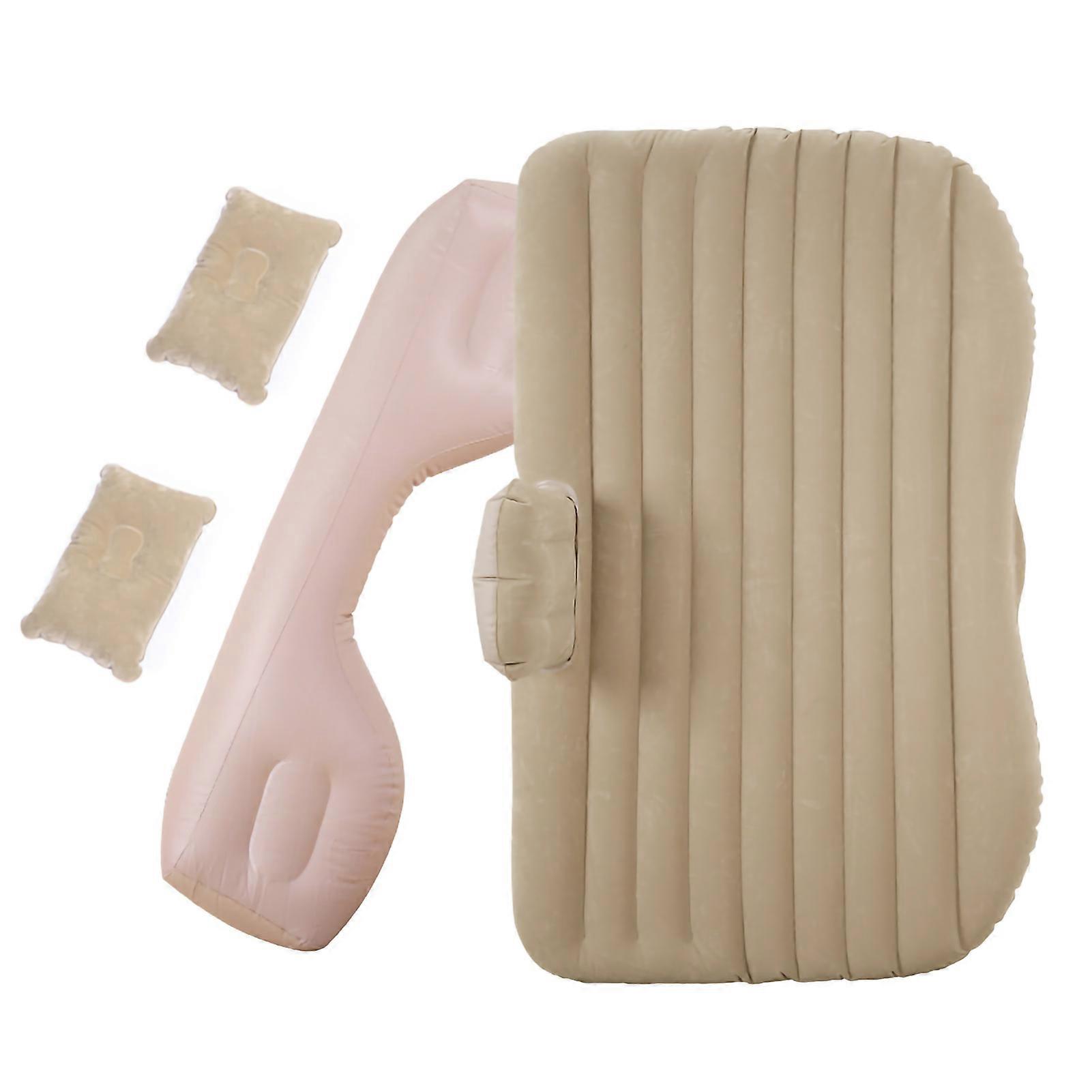Car Air Mattress Portable Inflatable Travel Bed Flocking Sleeping Pad for Camping SUV RV Truck Beige