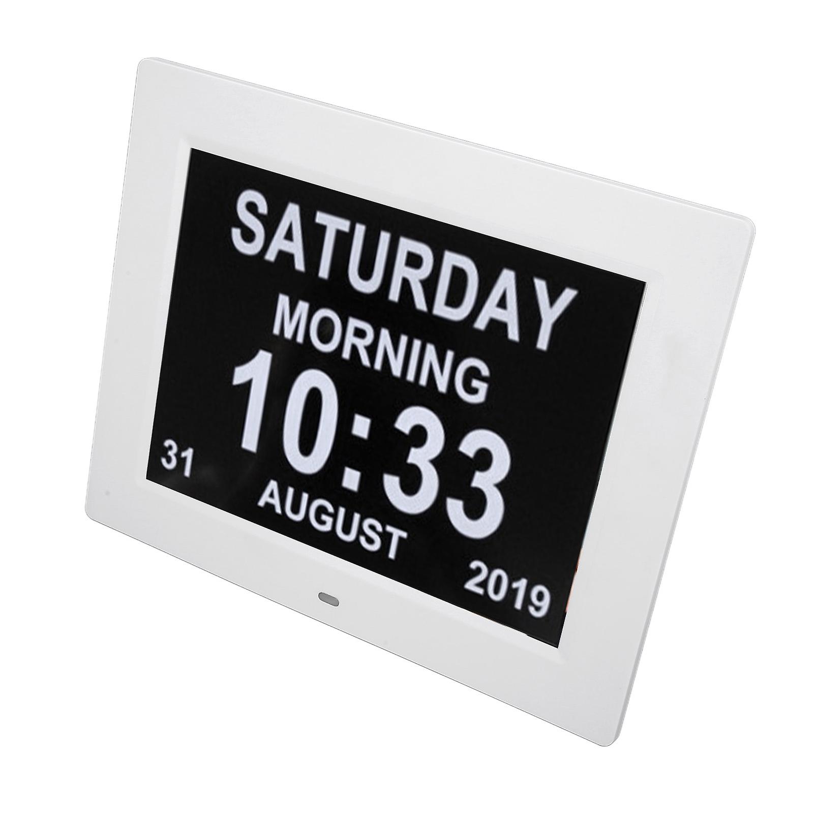 10 Inch Digital Calendar Clock White, 8 Languages, Auto Dimming