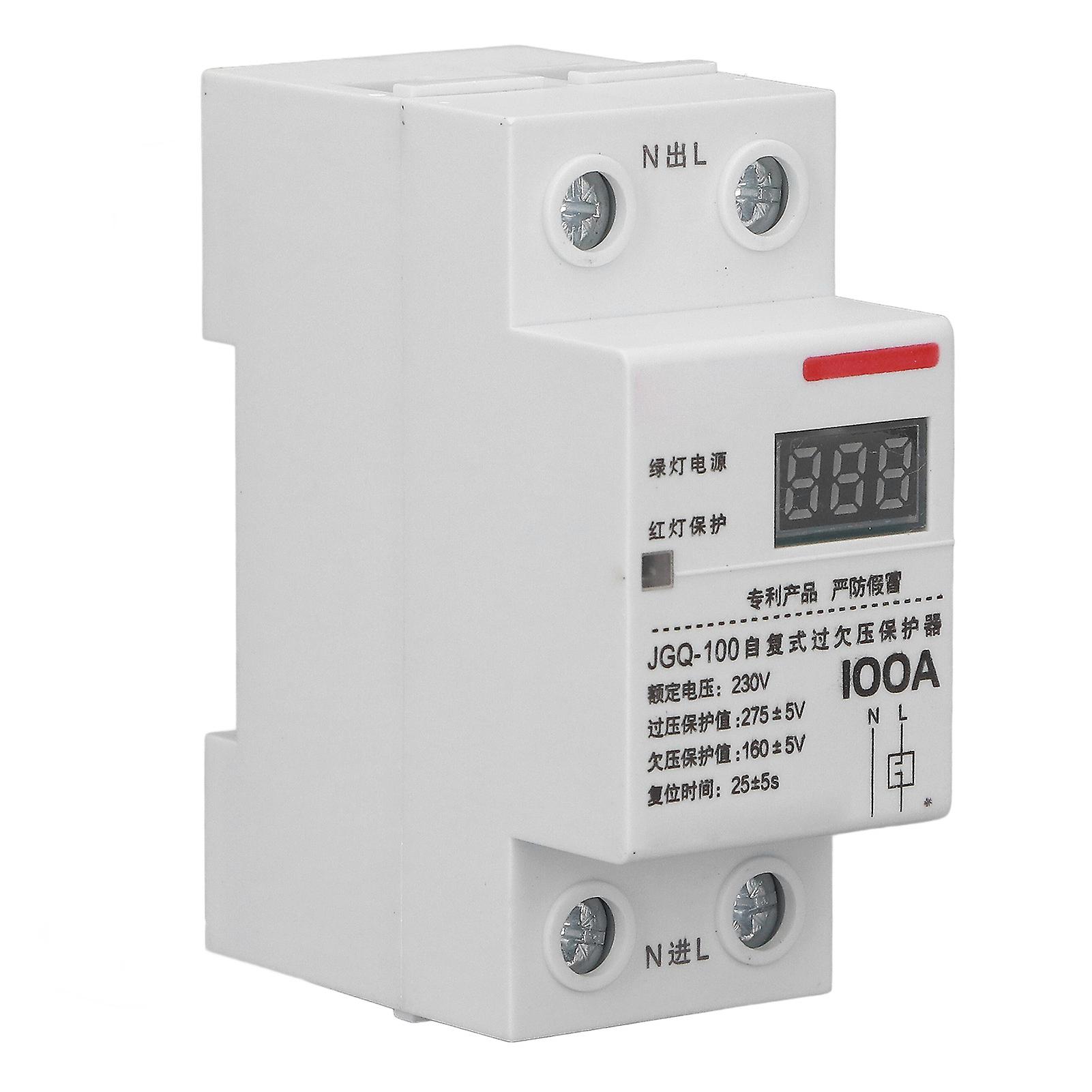 Over Under Voltage Protector 100A DIN Rail Self Resetting Voltage Protective Device with Square Indicator Screen 230V