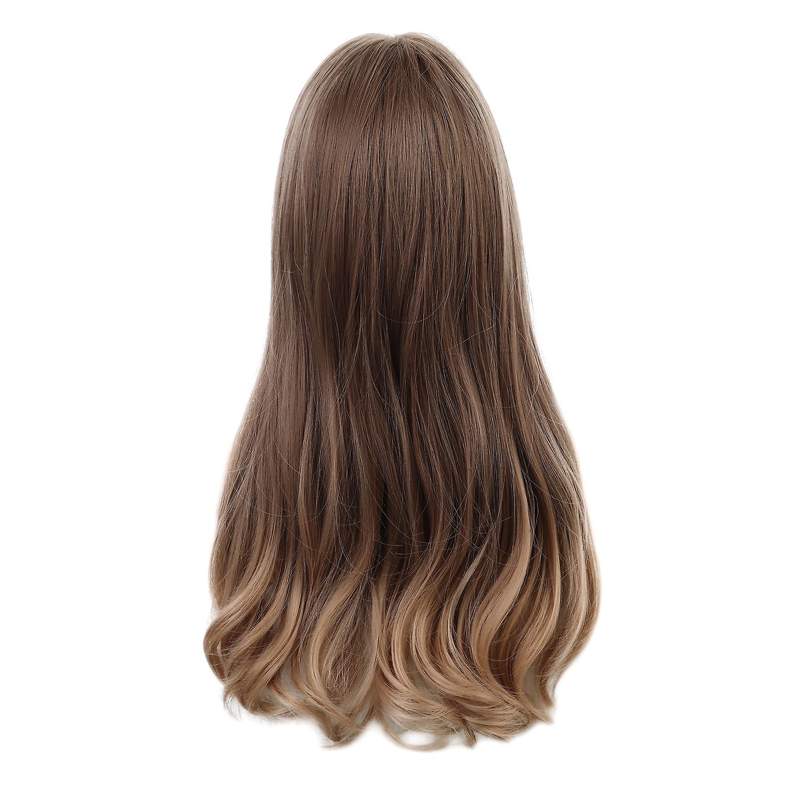 65cm Air Bangs Big Volume Wavy Brown Gradient Gold With Rose Net
