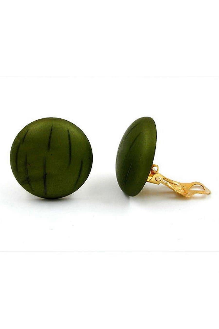 Clip-on Earring Round Green Olive - Gl00843