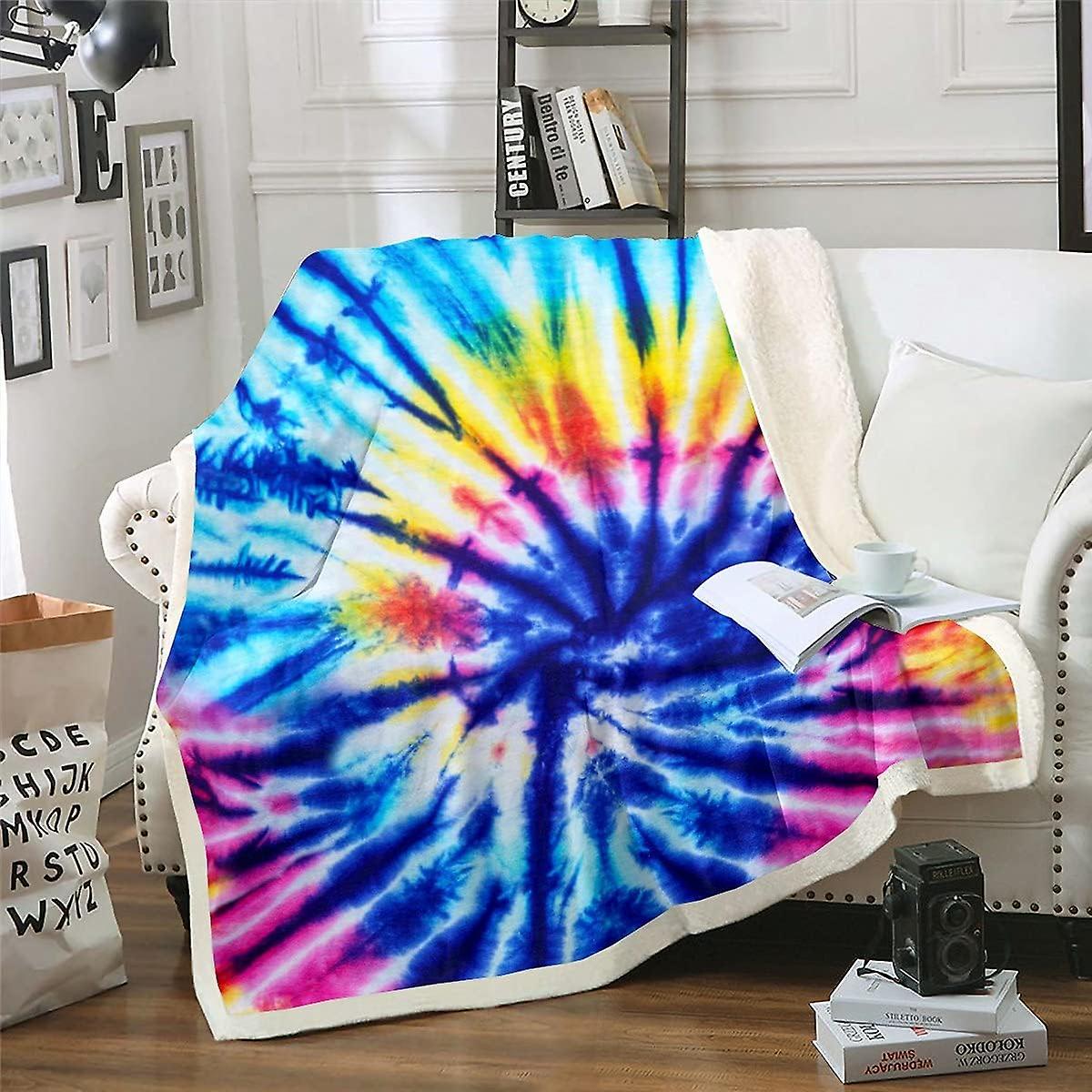 Tie Dye Sherpa Tæppe Boho Psykedelisk Fleece Kaste tæppe Hippie Tie Dye Plys Tæppe til seng Sofa Varm Fuzzy Tæppe Bohemian Gypsy King