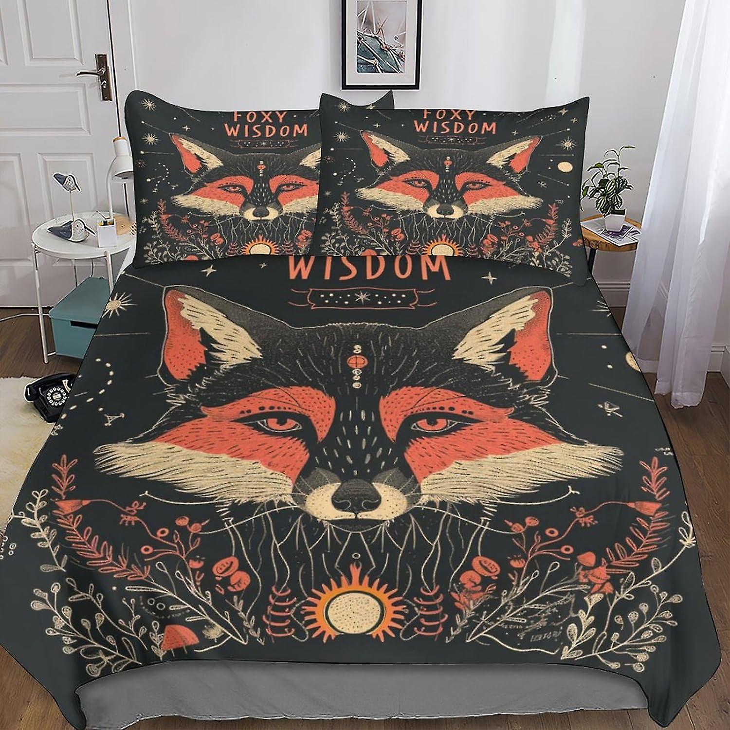 DSJackson Colorful Fox 3 sztuki Poszwa na kołdrę Druk 3D Pościel ze zwierzęcą kołdrą Komplet pościeli z mikrofibry z ukrytym zamkiem błyskawicznym z poszewkami na poduszki dla Bo