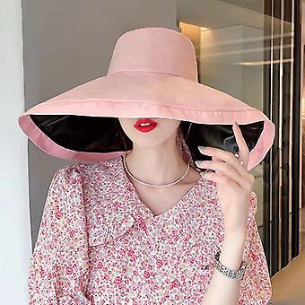 Big brim fisherman hat women's UV protection sun hat folding sun hat travel beach hat, pink_HMY120