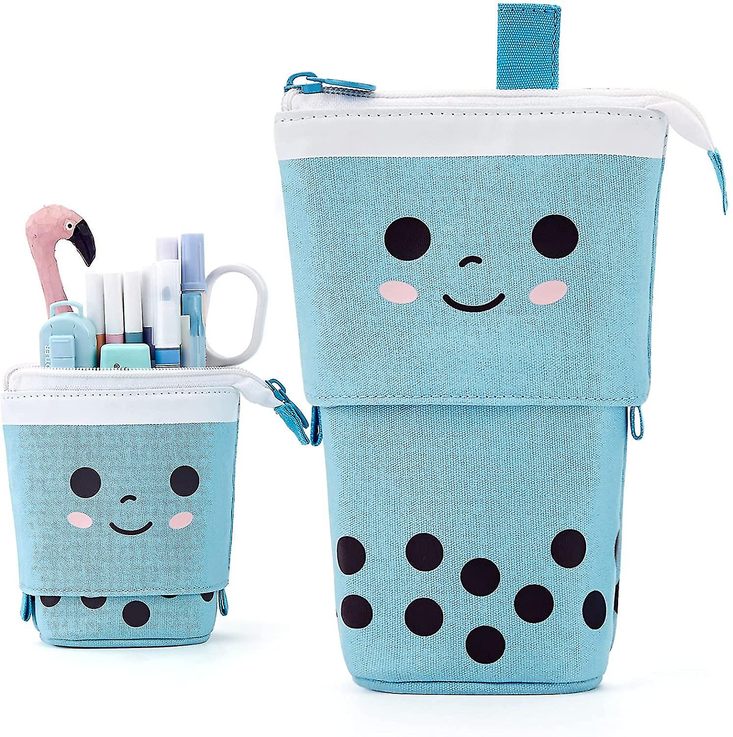 Standing Pencil Case Cute Telescopic Pen Holder (Blue)