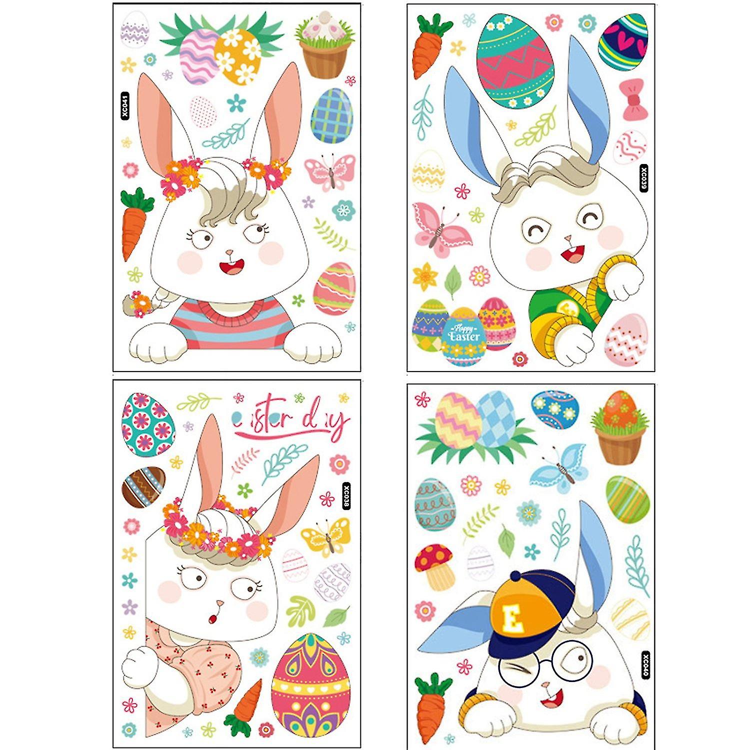 4Pcs/Set Easter Sticker Electrostatic Adsorption Waterproof Tear-resistant Non-Fading Cartoon