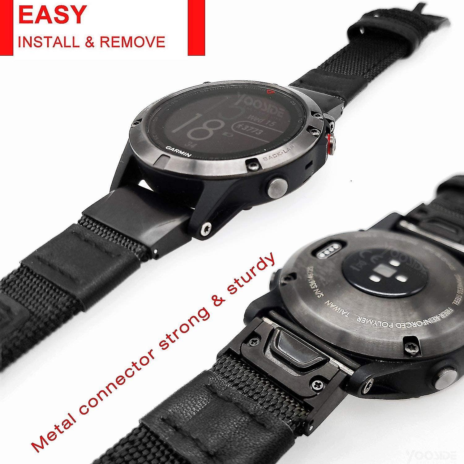 22 Mm Nylon Strap Is Suitable For Garmin Fenix 5/fenix (black