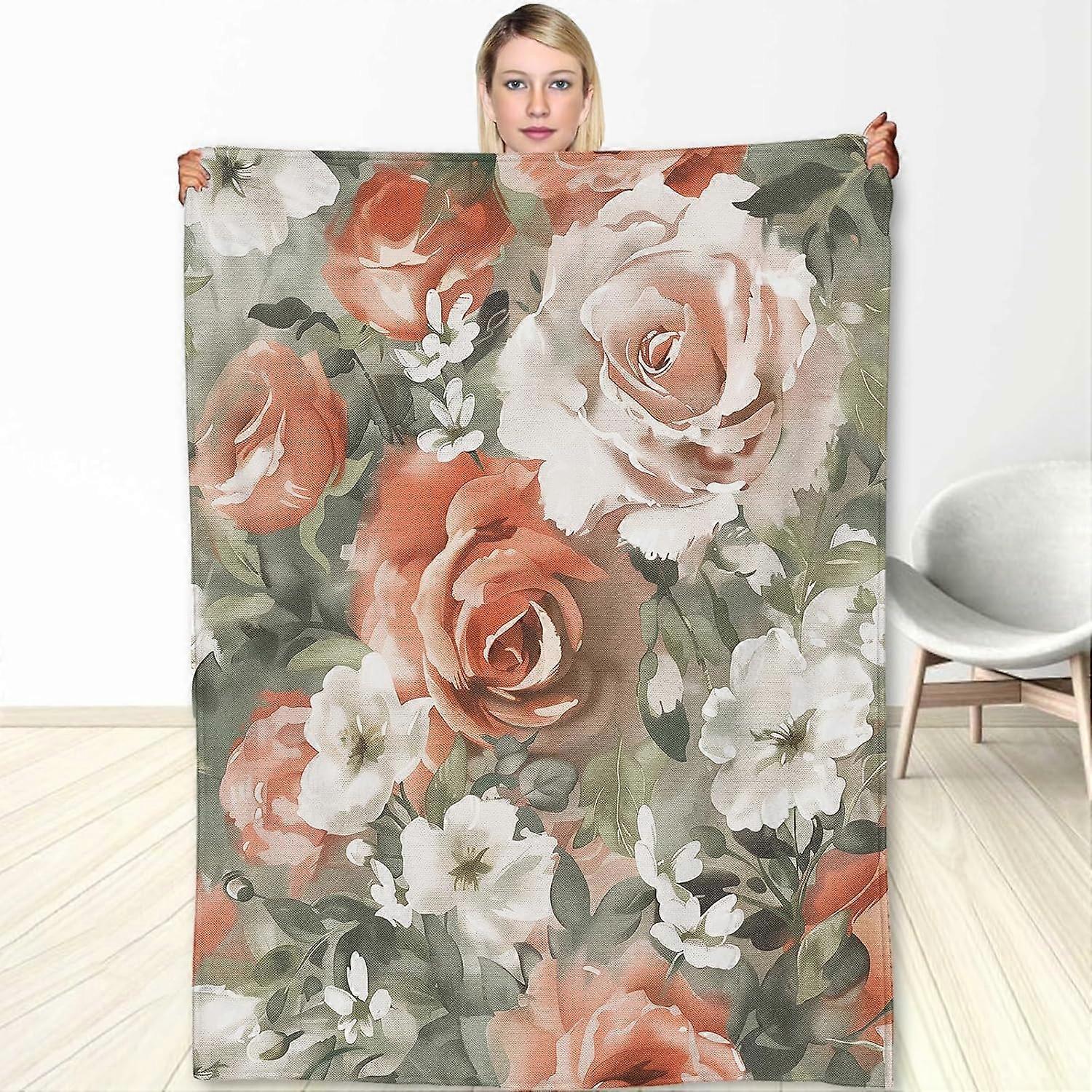 بطانية الأزهار حديقة همس أنيقة روز الفانيلا رمي بطانية ، ناعمة ، مريحة ، خفيفة الوزن ، مفروشات ساحرة ، صديقة للسفر ، ديكور الأزهار ، أنيقة Outdo