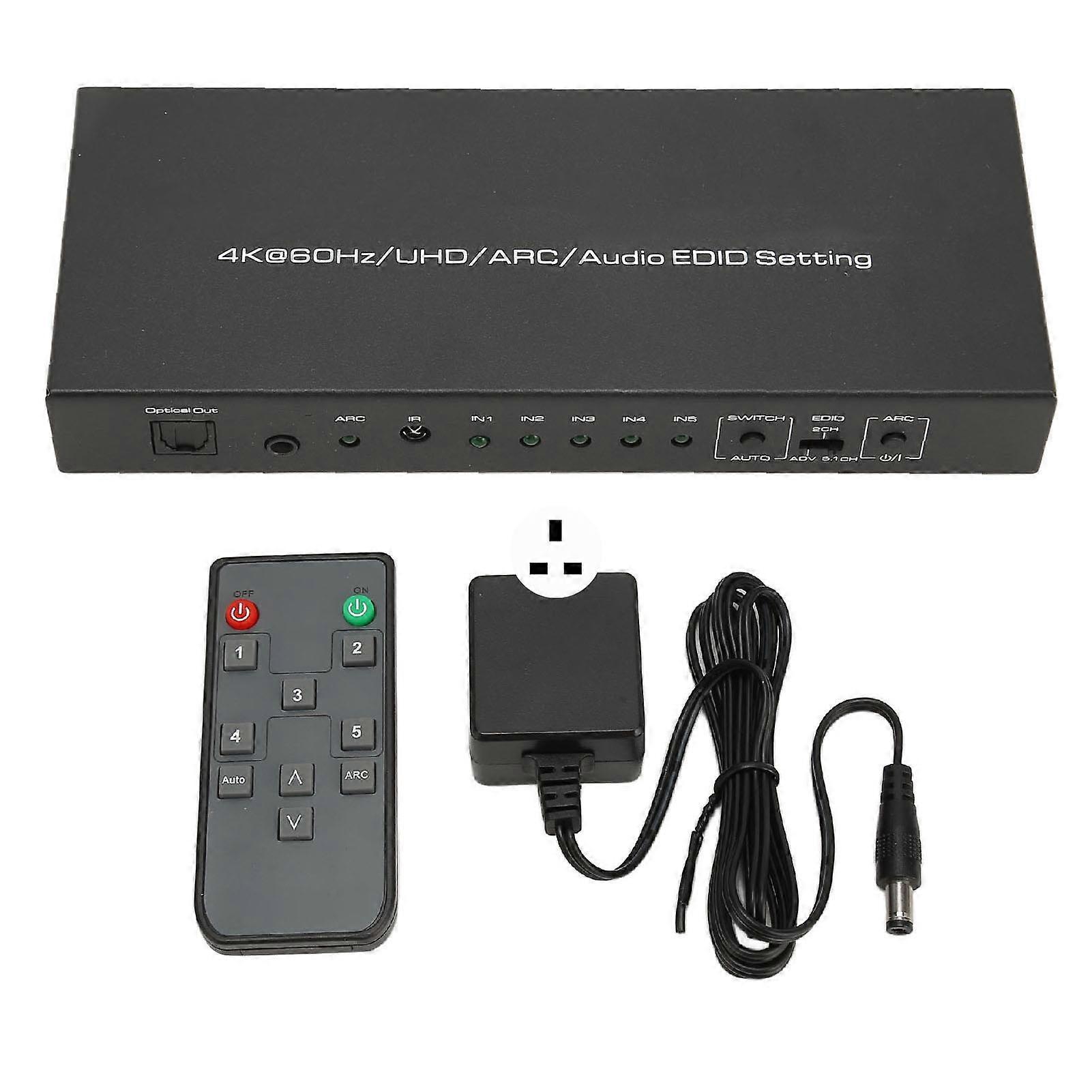 Hdr Hd Multimedia Interface Sound Extractor 5 Port 18gbps Sound Extractor Switch Box With Remote Control Arc 100240v Uk Plug