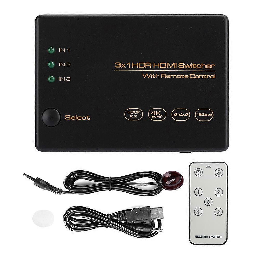 3 Port Hdr Hdmi Switcher 3x1 Switching Device 4k 60hz Remote Control 3in 1 Out Equipment