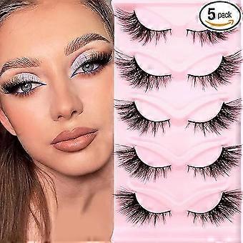 Pestañas postizas 3D ojo de gato, juego de extensiones de pestañas artificiales naturales de ojo de gato, pestañas artificiales esponjosas de ojo de zorro de 20 mm aspecto natural, 5 pares reutilizables