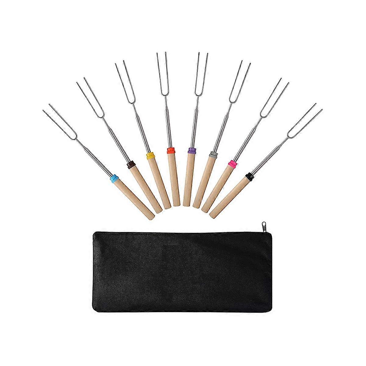 Marshmallow Roasting Sticks (8 Pack) 32 Inches Extendable Telescoping Smores Skewers for Fire Pit M