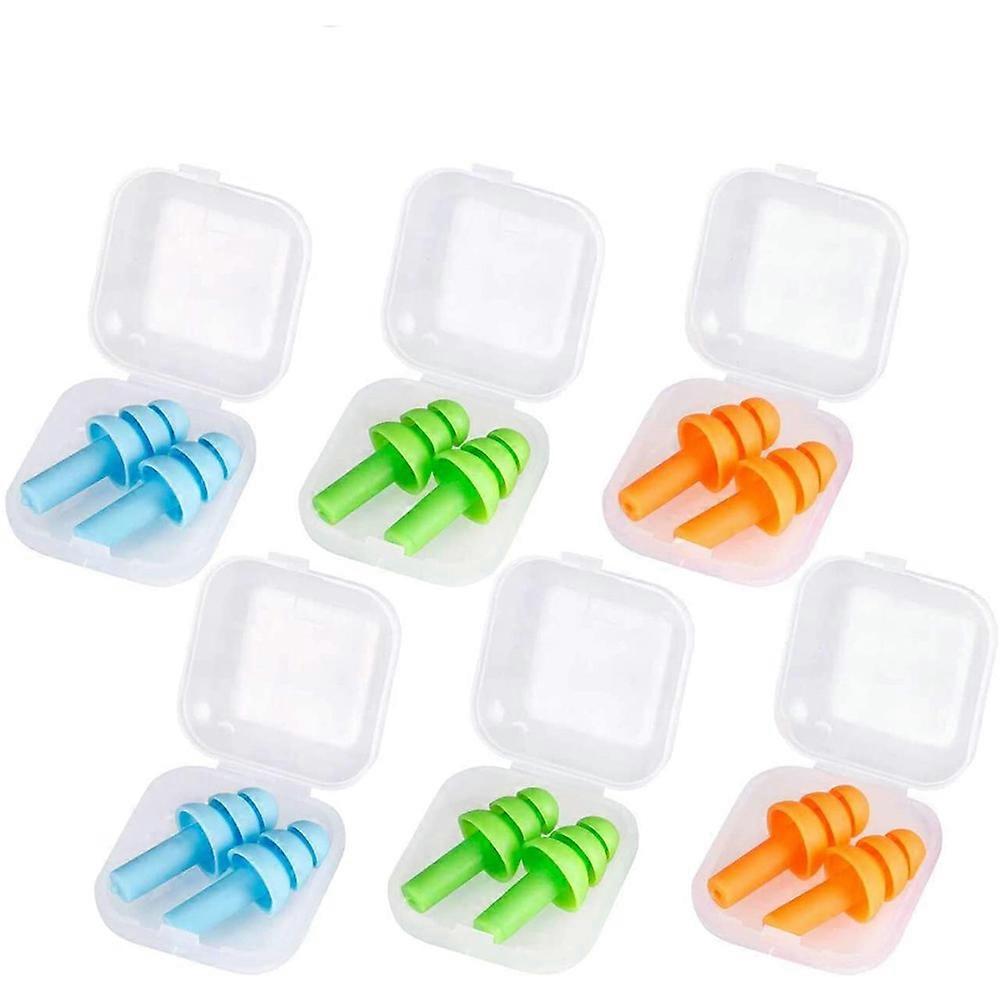 6 Pairs Reusable Silicone Ear Plug, Waterproof Noise Reduction Earplug