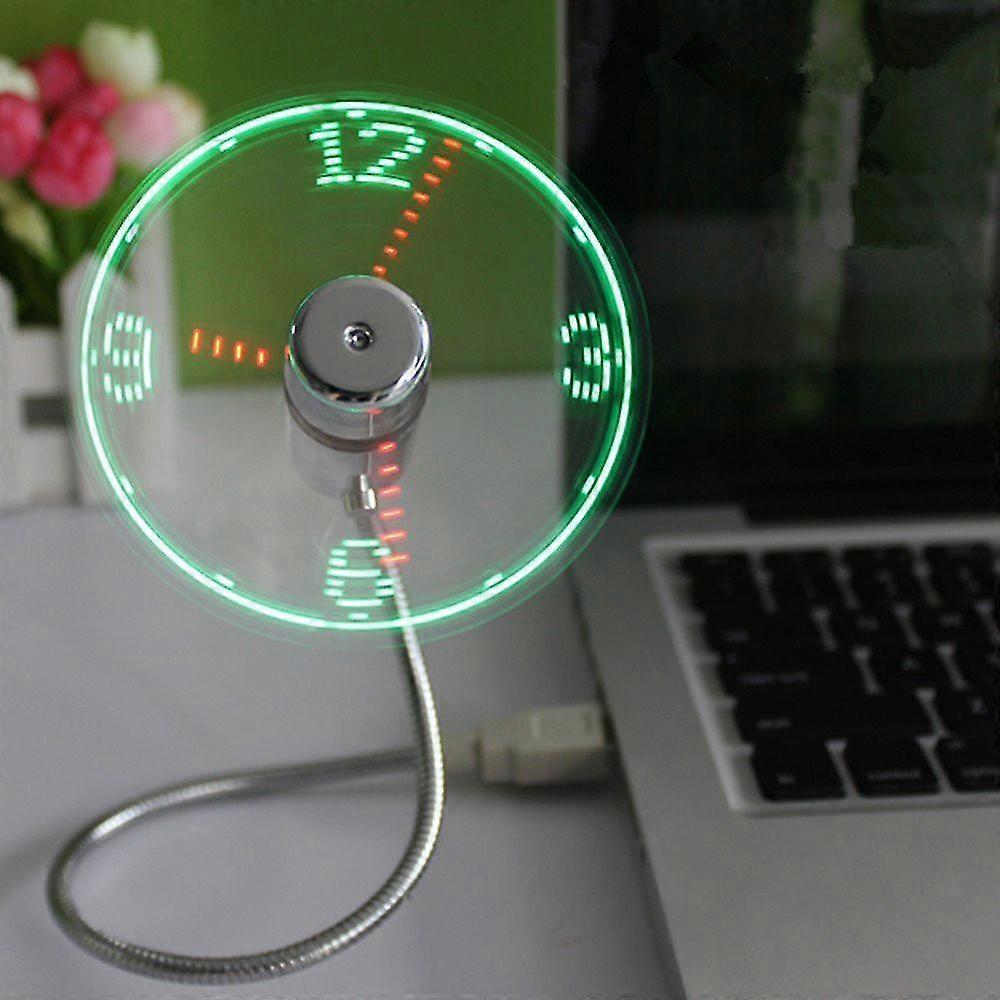 Mini USB Powered LED Flashing Real Time Display Function Clock Fan