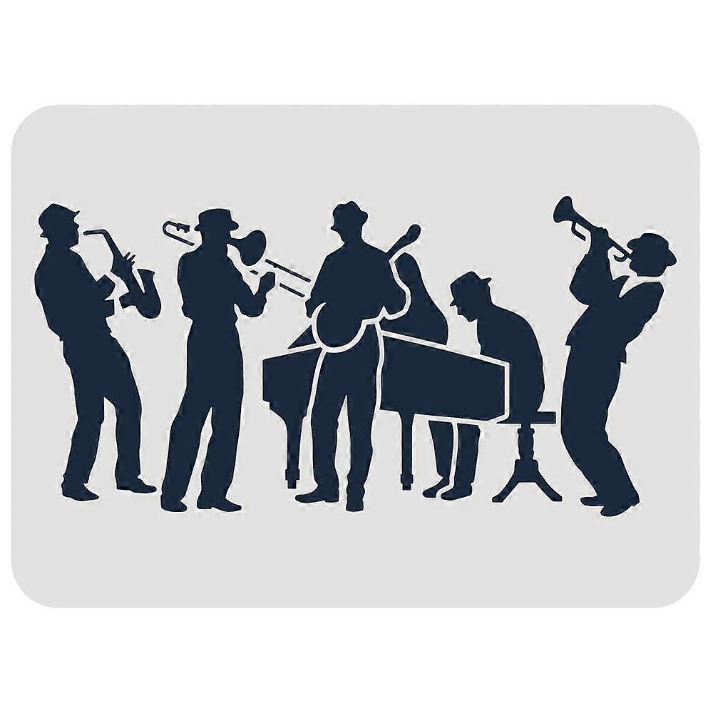 1pc Jazz Band Stencil Reusable Orchestra Drawing Stencil Large Size Guitar Saxophone Piano Music Theme Stencil
