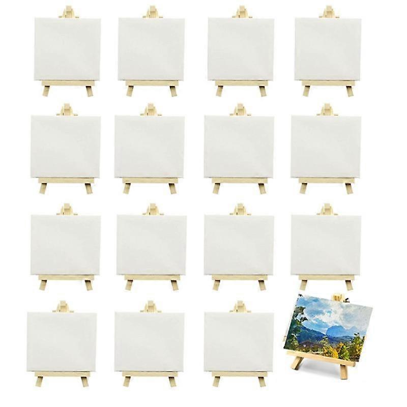 16 Pack 4 x 4 Inch Stretched Mini Canvases Small Painting Canvas With Easel Art Canvases for Kids P