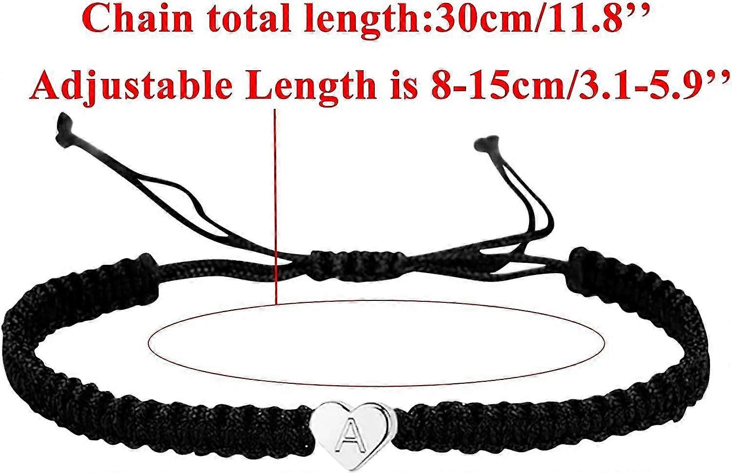 14K Gold Plated Initial Heart Rope Bracelet - Adjustable Braided Bracelet For Women & Men, Couples Matching Jewelry