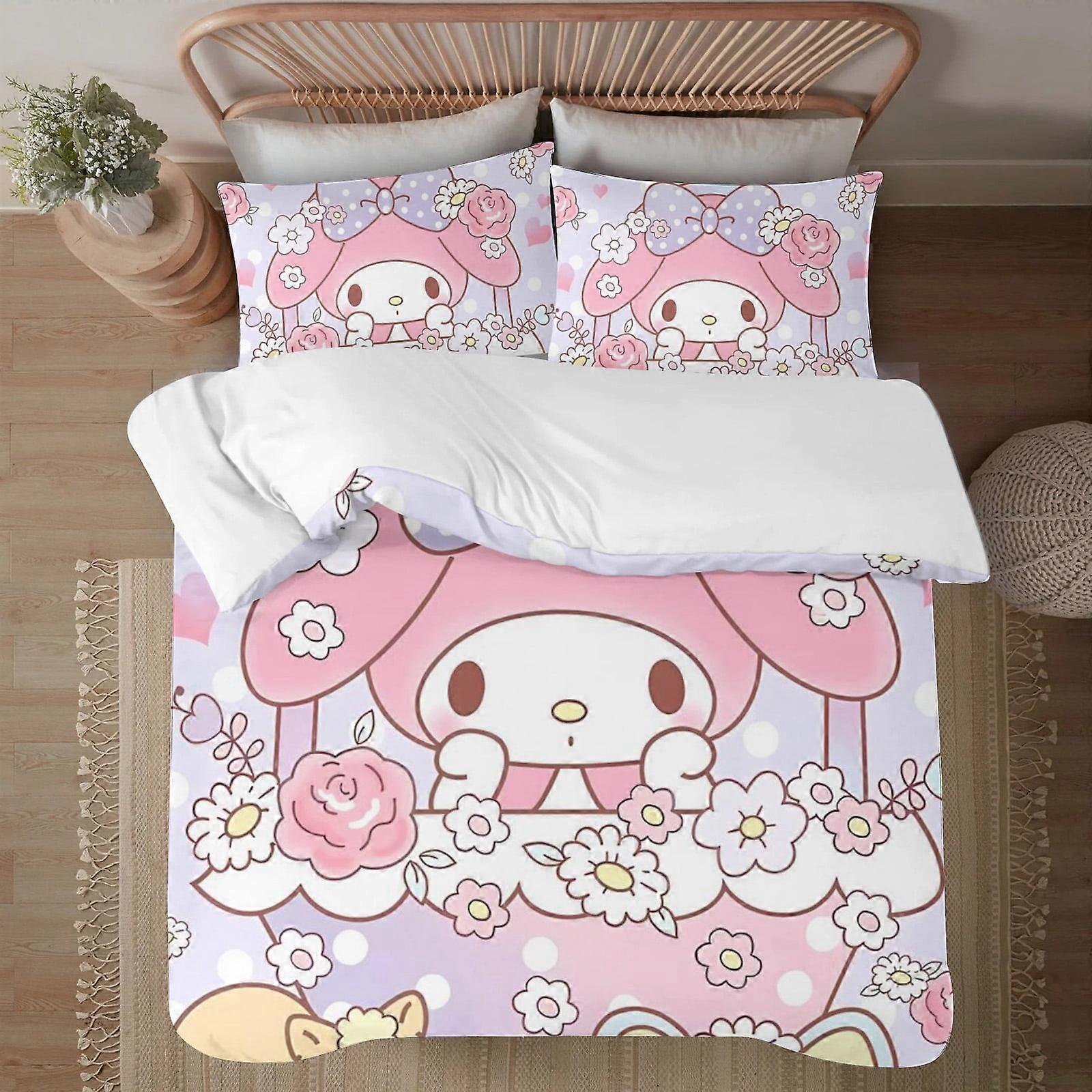 v322 Conjunto de Capa de Edredom Impresso em 3D My Melody com Capa de Edredom Conjunto de 3 Peças Inclui 2 Fronhas e 1 Capa Lavável na Máquina ol322