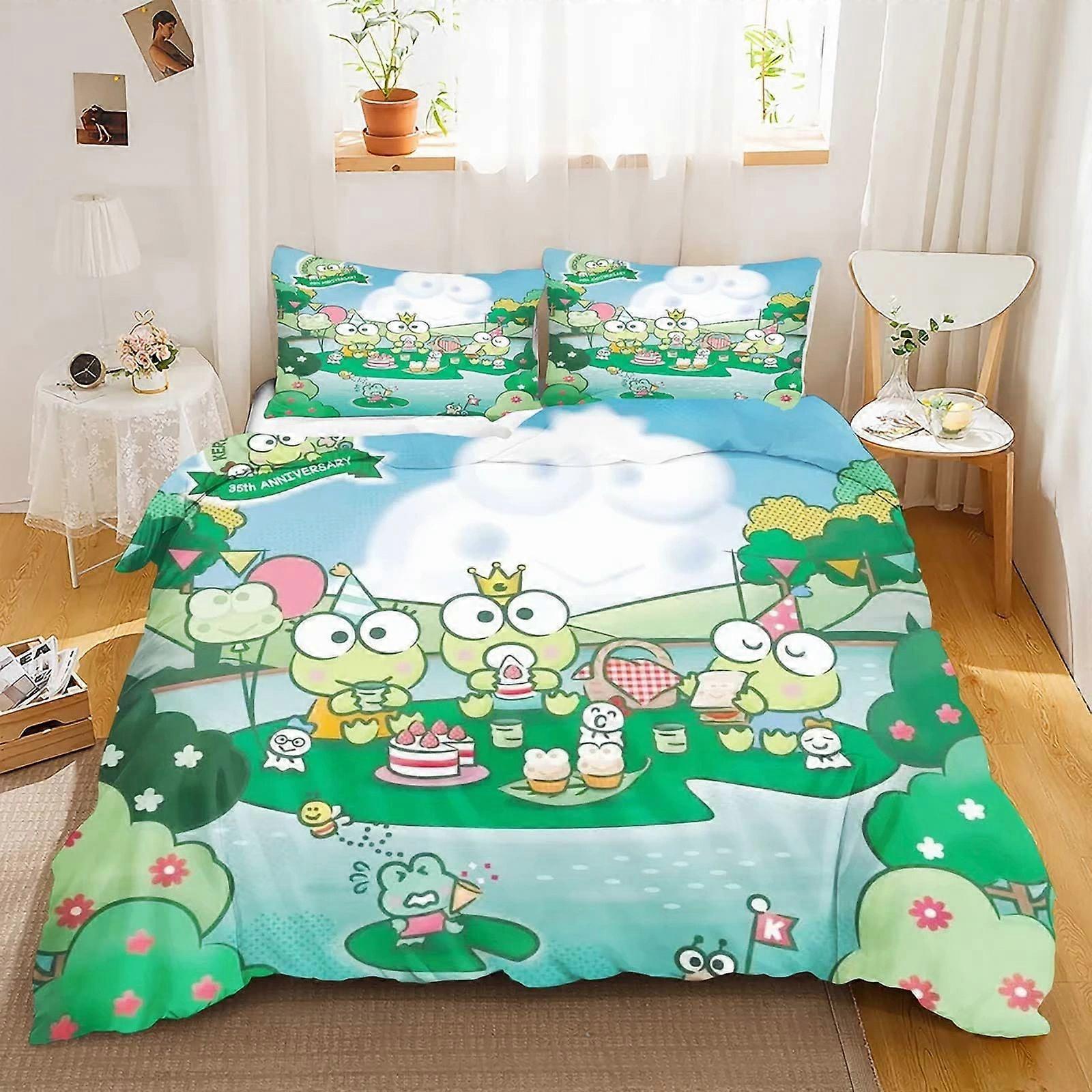 c795 Keroppi غطاء لحاف الكرتون ، ضفدع كبير العينين لطيف ، فراش ناعم مطبوع ، حسب الطلب ، المنزل ، غرفة نوم الطفل مريحة ، هدية الأطفال uu795