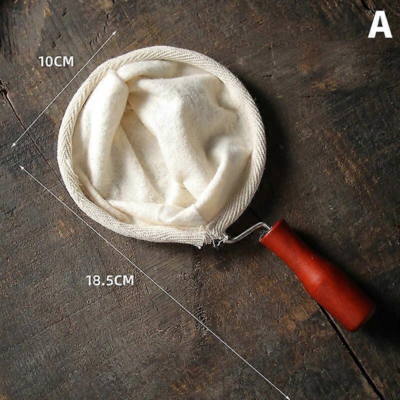 Reusable Handmade Coffee Filter Bag Wooden Handle Milk Tea Filter Bag Flannel Pot Cloth Mesh Basket Tool