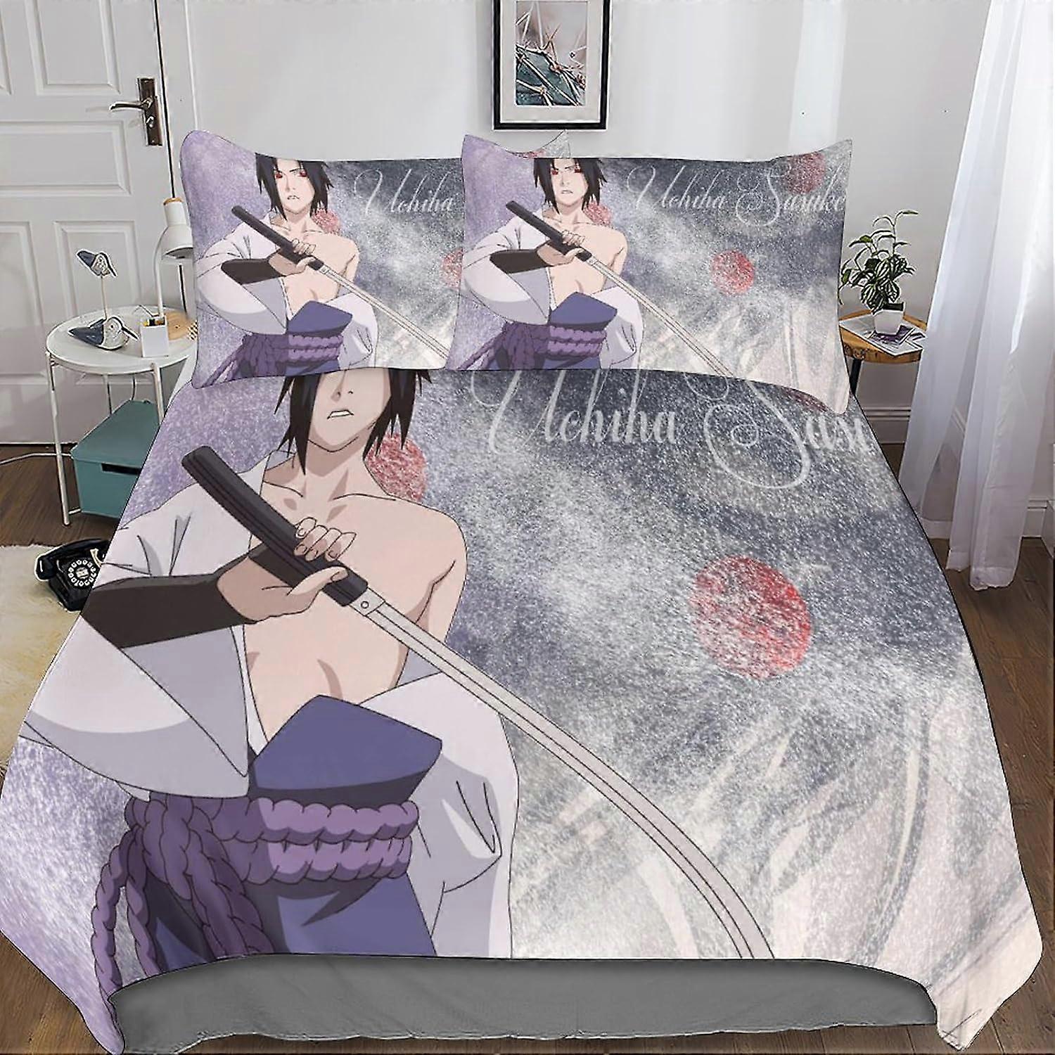 غطاء لحاف ساسكي للبالغين في سن المراهقة مع غطاء وسادة 3 قطع طقم مفروشات من الألياف الدقيقة من Naruto مع سحاب ، 3D للبالغين أطفال بنات مزدوجة