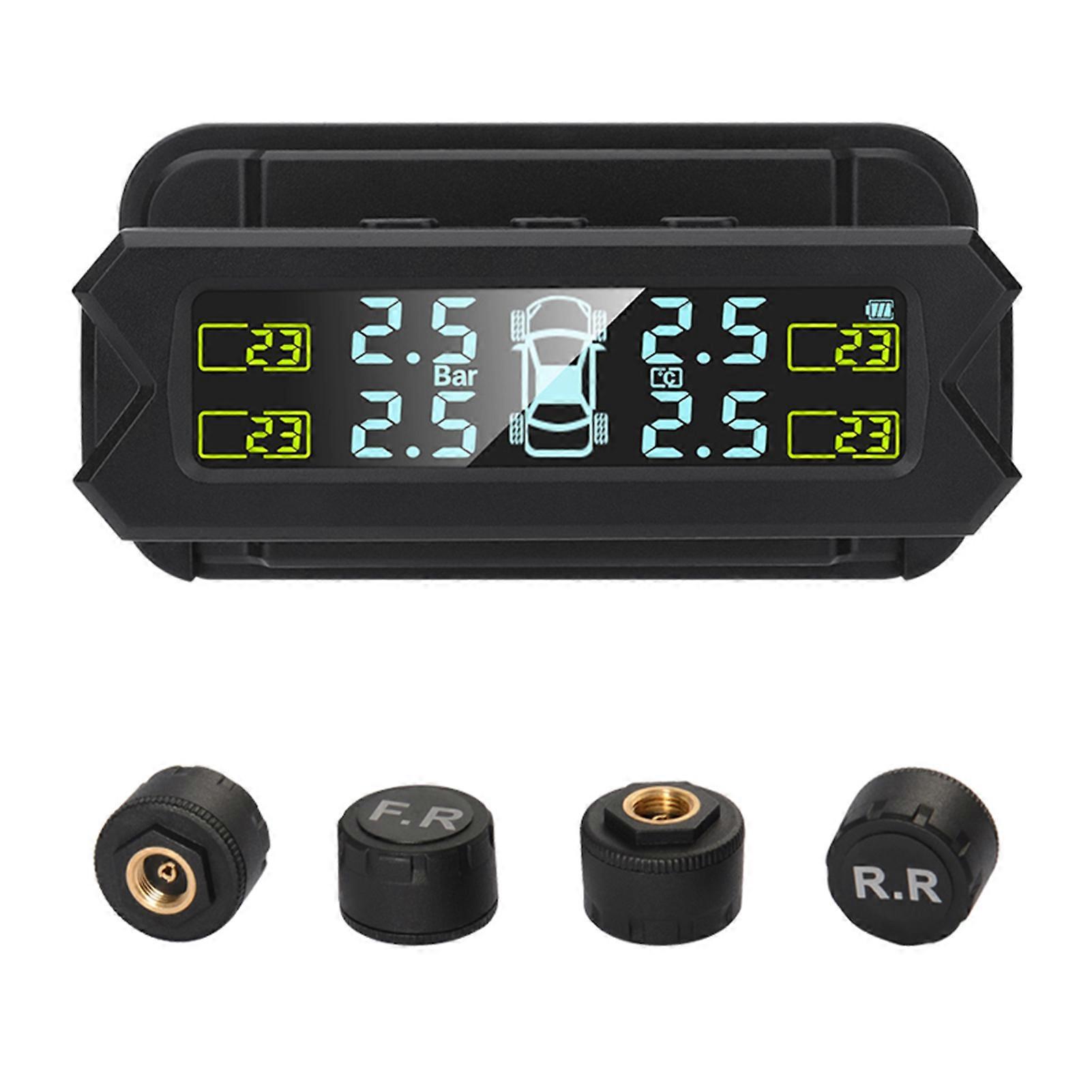 Tire Pressure Monitoring System,Wireless Solar Power TPMS with 5 Alarm Modes,Auto Backlight LCD Display,4 Sensors 0-81 PSI