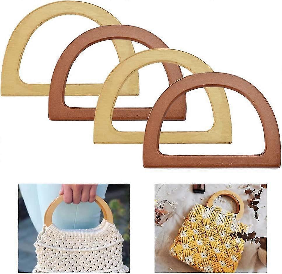 4 Pcs Bag Handles For Bag Making Craft,d Shape Handbag Replacement(beige+brown)