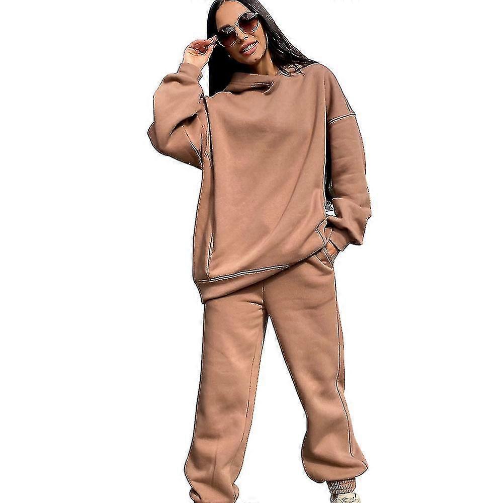 2-piece Hoodies Set Solid Color Pullover Sweatshirt & Sweatpants Thick Tracksuit