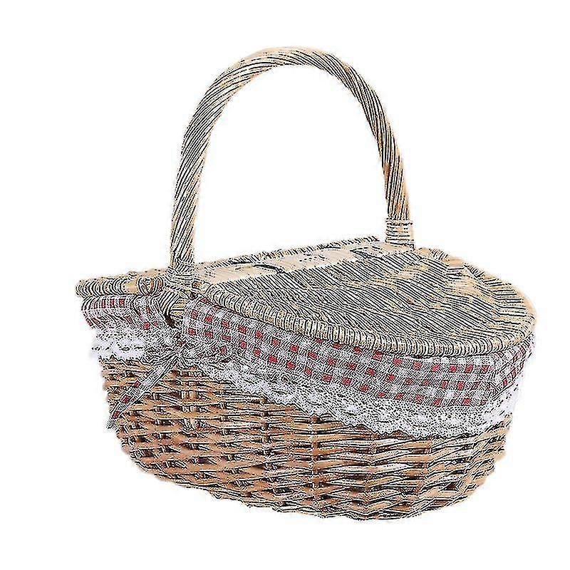 Country Style Wicker Picnic Basket Hamper With Lid