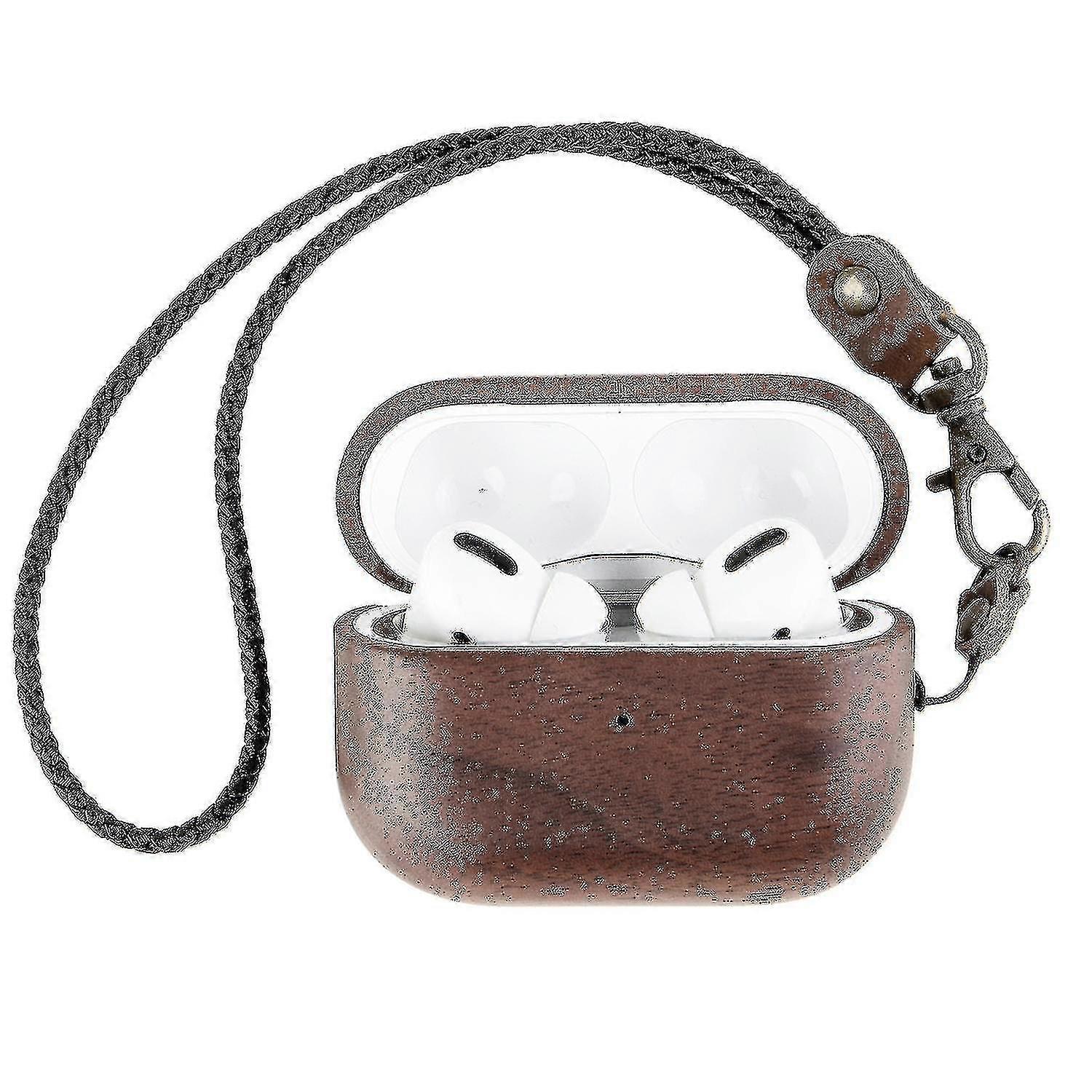 Custodia in legno creativa compatibile con Airpods 2/Airpods 1/Airpods Pro con corda per appenderla