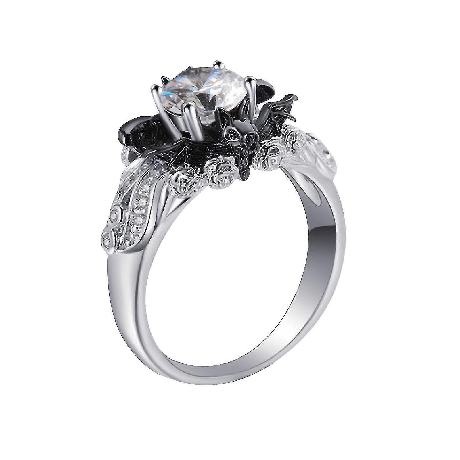Black Bat-shaped Plating Two-color Alloy Color Zircon Personality Ring