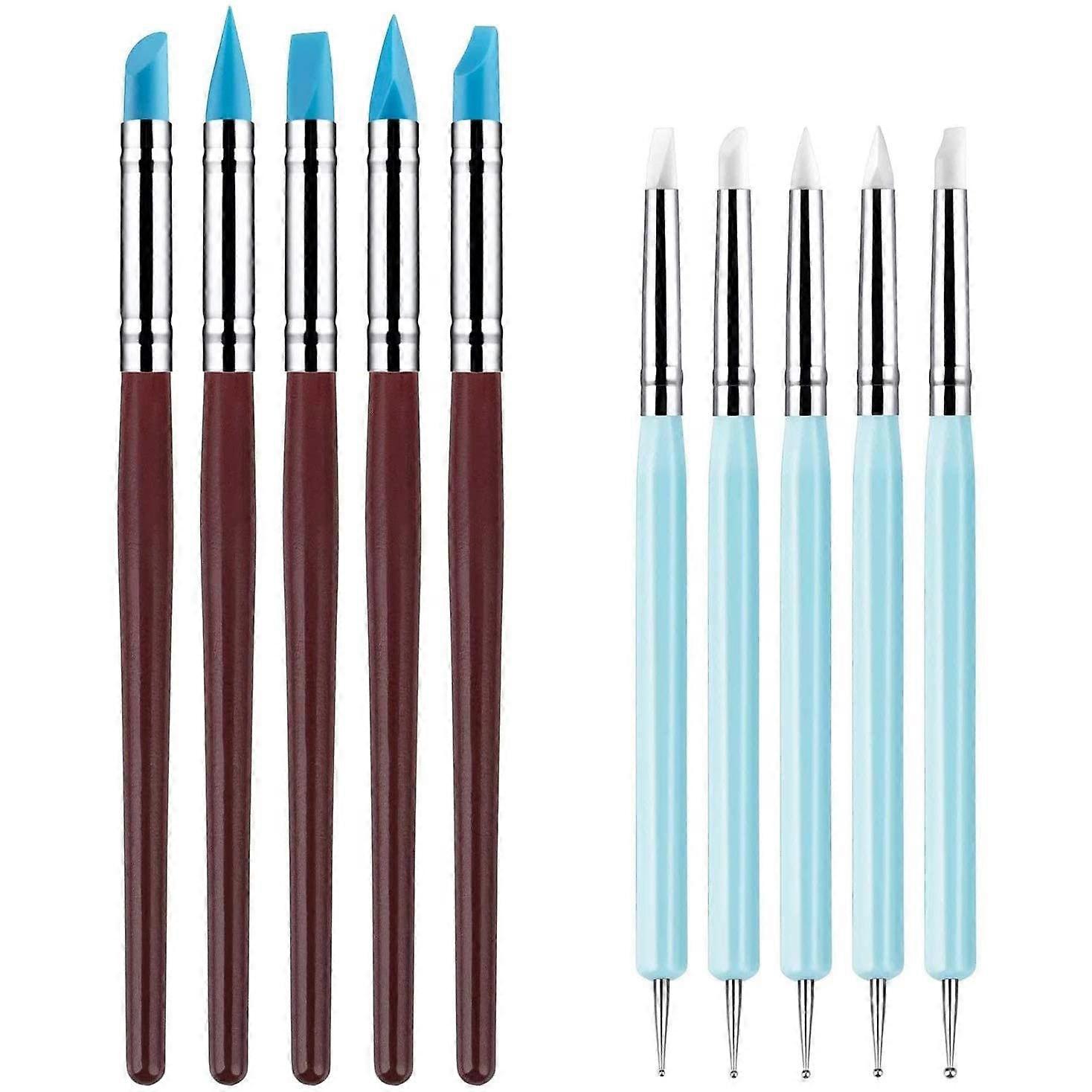 10 PCS Silicone Polymer Clay Sculpting Tool Pen Rubber Tip Color Shaping Wipe Out Carving Pen Brush Modeling Dotting