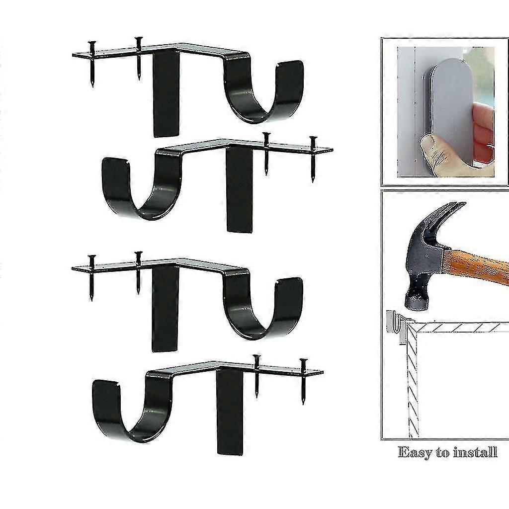 4 Pieces Curtain Rod Brackets, Window Rods,heavy Duty Metal Curtain Pole Holder, Wall Bracket Set