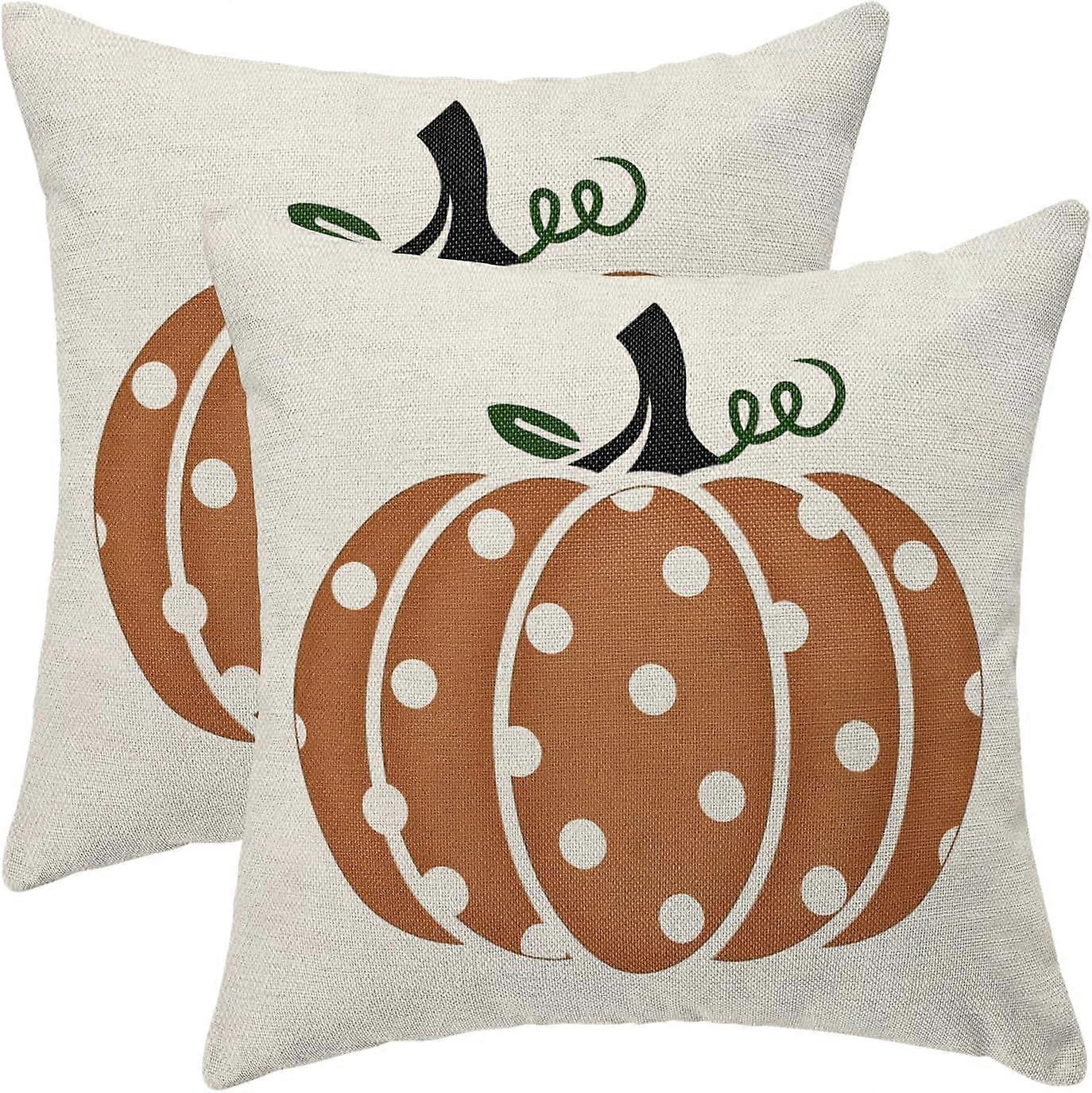 Fall Pillow Covers 20x20 Set of 2, Orange Polka Dots Pumpkin Farmhouse Fall Decorations Throw Pillow Covers Autumn Thanksgiving Outdoor Decorative Lin