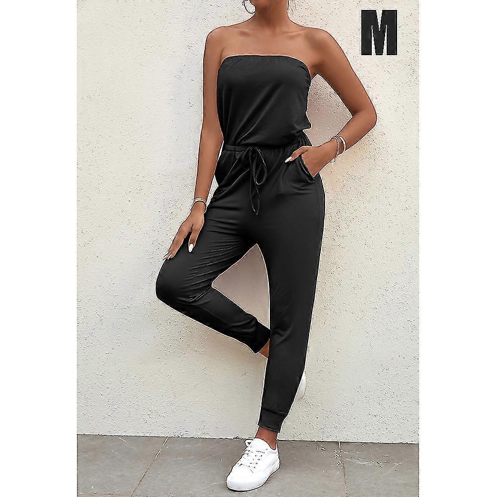 Women\'s Jumpsuit Bralette Solid Drawstring Waist Rompers For Summer Casual
