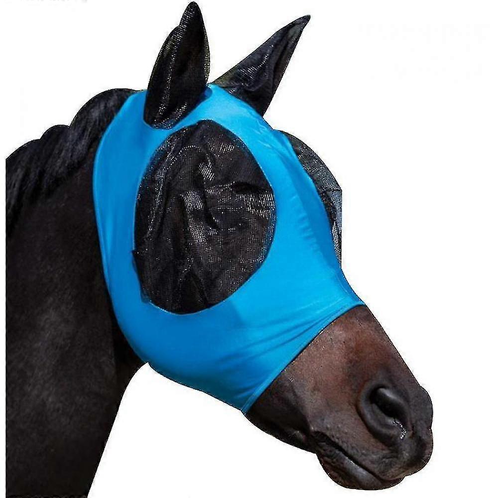 Horse Flying Mask Breathable Hood Mosquito and Insect Repellent (Blue)